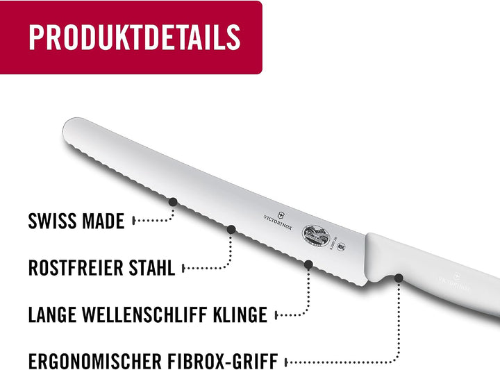 Victorinox Fibrox Konditorsäge mit Wellenschliff, Langes Küchenmesser für Kuchen und Backwaren, 26 c