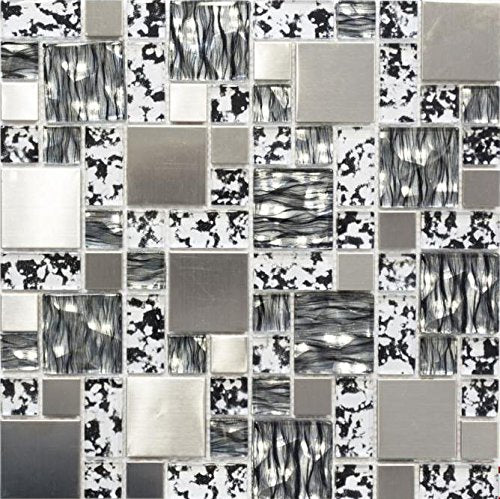 Mosaik-Netzwerk MosaikflieseKombination Crystal/Stahl mix schwarz struktur Glasmosaik Transluzent Tr
