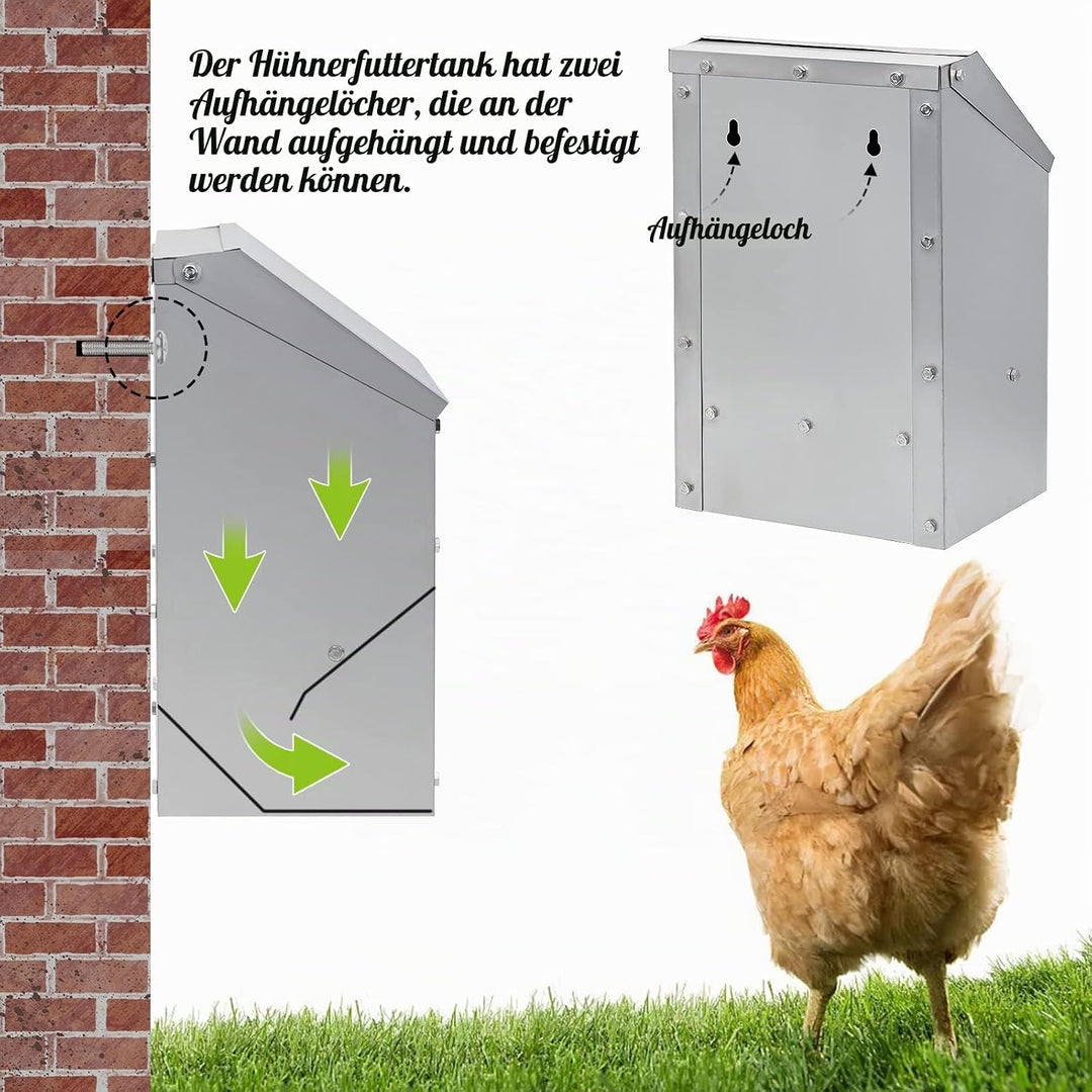 MUALROUS 4.5Kg Edelstahl Hühnerfutterspender Kein Abfall Automatischer Geflügelfutterspender mit Dec