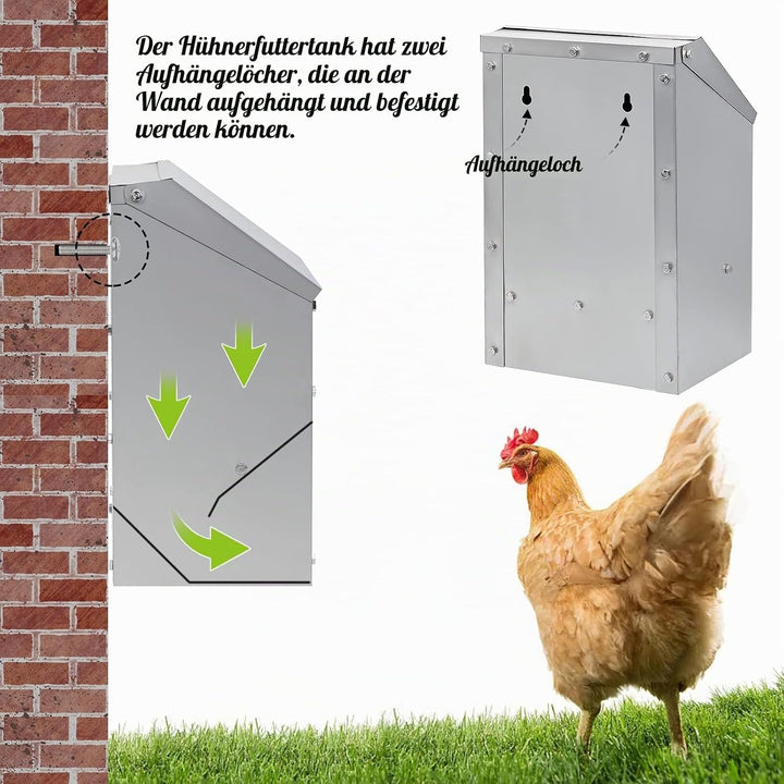 MUALROUS 4.5Kg Edelstahl Hühnerfutterspender Kein Abfall Automatischer Geflügelfutterspender mit Dec