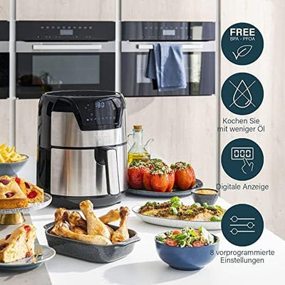 Princess Digitaler Airfryer XXL rund – 4,5 L Volumen – 66,7% weniger Energieverbrauch – Edelstahl –