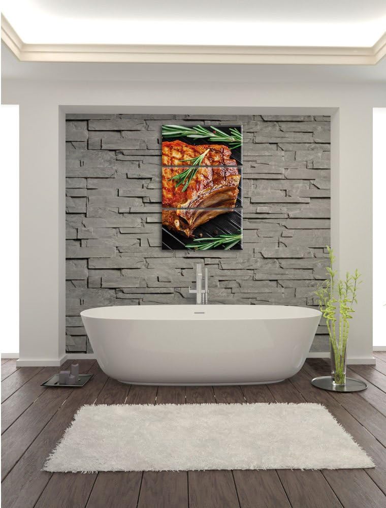 Pixxprint Steak Rumpsteak Fleisch als Leinwandbild | Grösse: 3 Teilig (120x80) | Wandbild| Kunstdruc