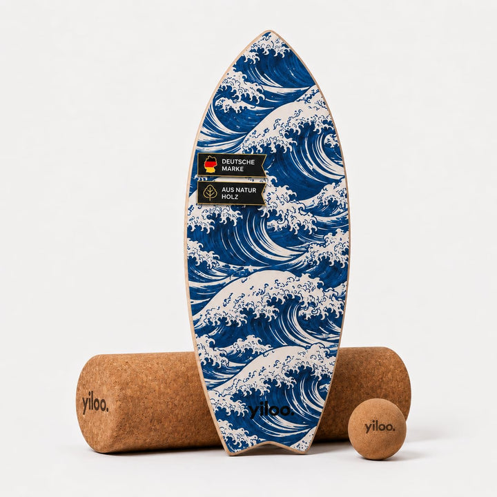 Hawaii Balance Board aus Holz – Gleichgewichtstrainer mit Rolle & Balance Ball – Handgefertigt & rut