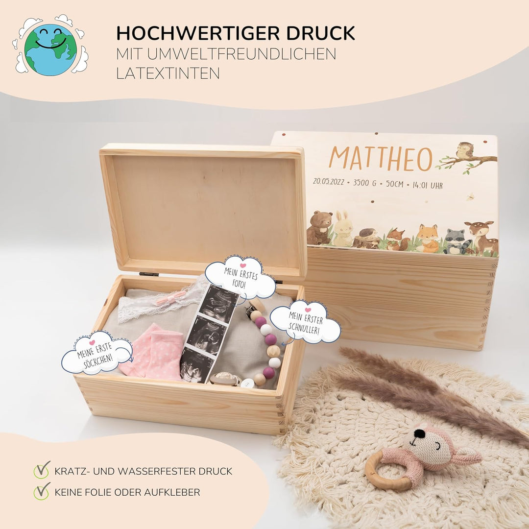 KIDSMOOD - Erinnerungsbox Baby, personalisierte Holzkiste mit Deckel, Ideal zur Aufbewahrung von Eri