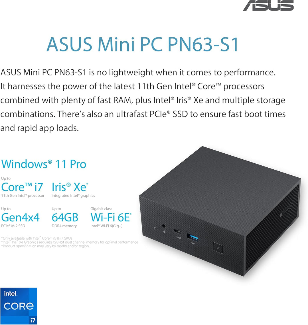 ASUS PN63-BS3018MDS1 Barebone Mini PC (Intel Core i3-1115G4 Prozessor, Intel UHD Grafik, WiFi 6, Blu