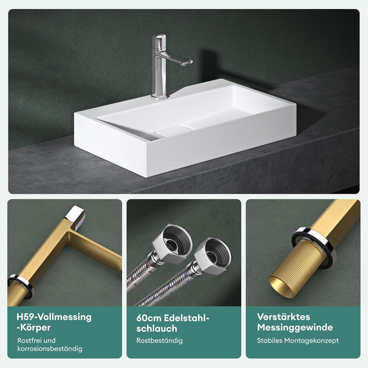 Mai &amp; Mai Wasserhahn Bad 20,9cm hoch, Waschtischarmatur Silber Wao-1190 | Silber 20,9cm, Wao-1190 |