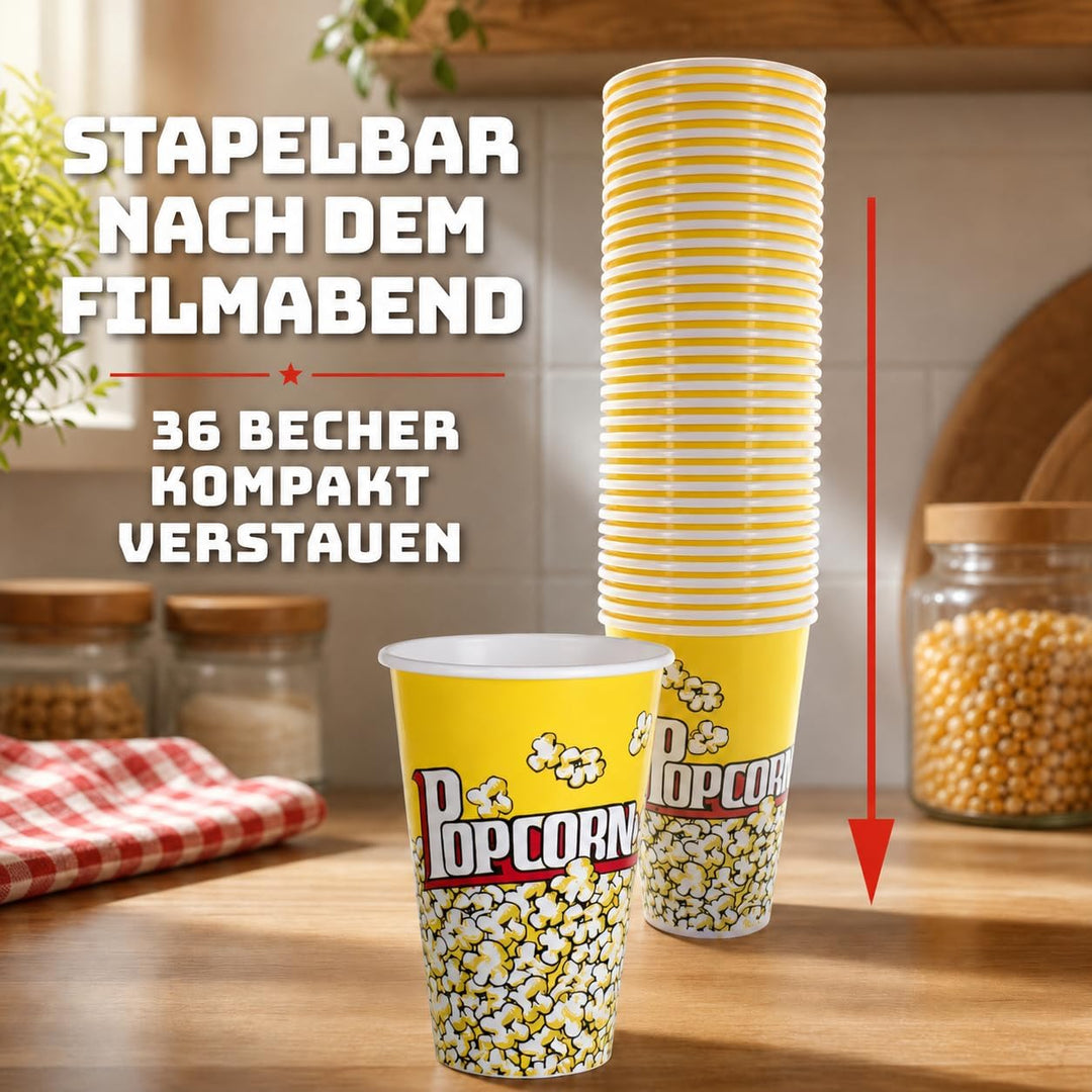 MIJOMA Popcorn-Becher Set für den Filmabend - Wiederverwendbar, lebensmittelechtes Kunststoff, 1 Lit