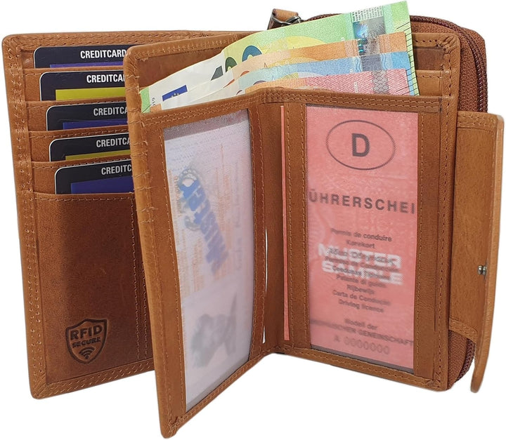 Echt Rindleder Damen Geldbörse/Geldbeutel/Portemonnaie/Geldtasche/Portmonee in Hochformat mit Schmet