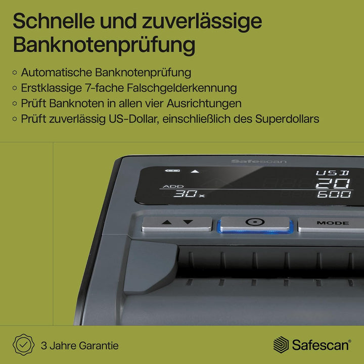 Safescan 185-S automatischer Geldscheinprüfer zur schnellen Überprüfung von Geldscheinen - Inklusive