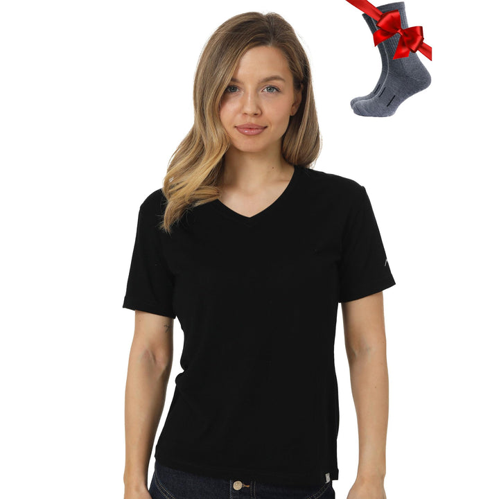 Merino.tech 100% Merino T Shirt Damen - Merinowolle Sport Wandern Thermoshirt Damen + Wandersocken B