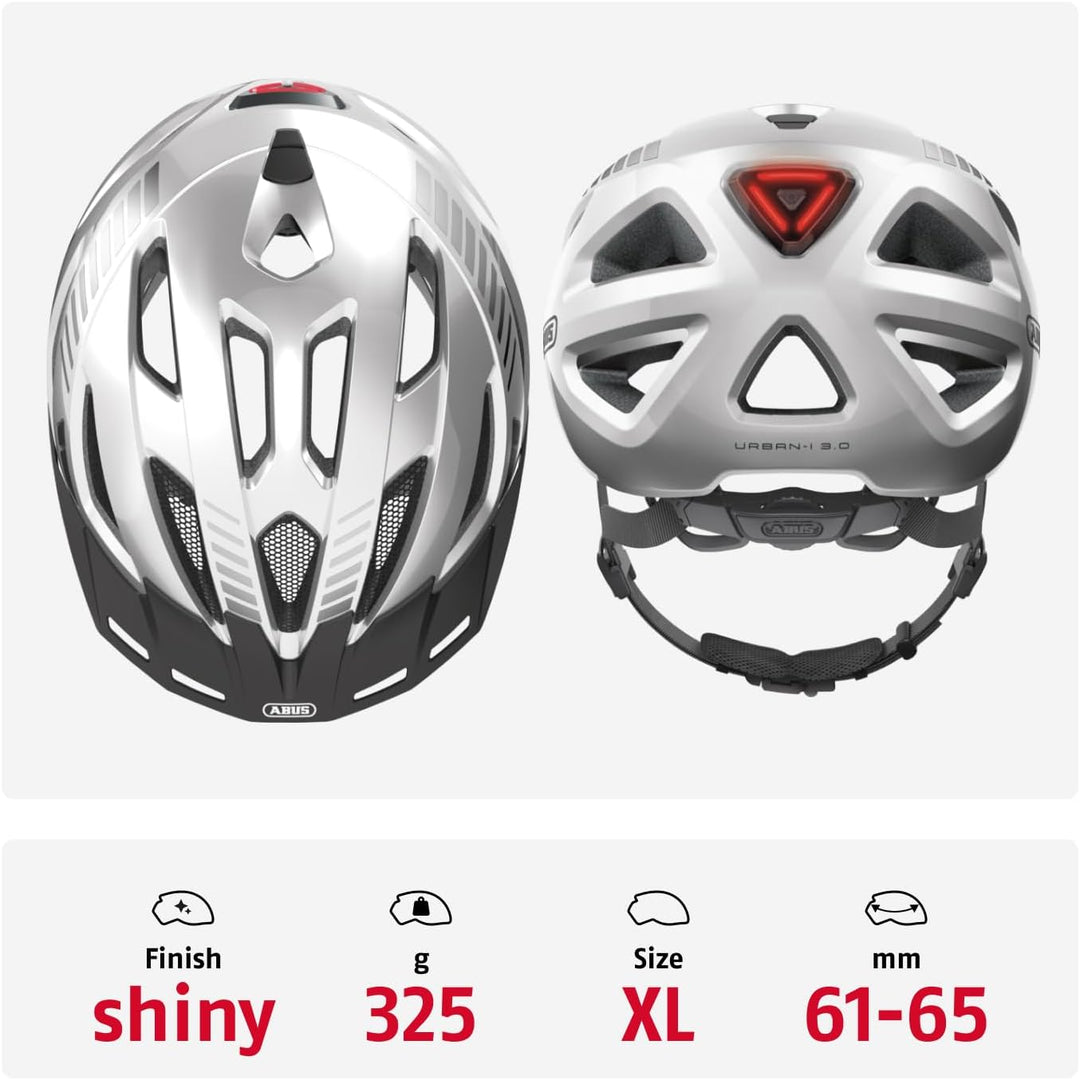 ABUS Stadthelm Urban-I 3.0 - Fahrradhelm mit Rücklicht, Schirm und Magnetverschluss - für Damen und