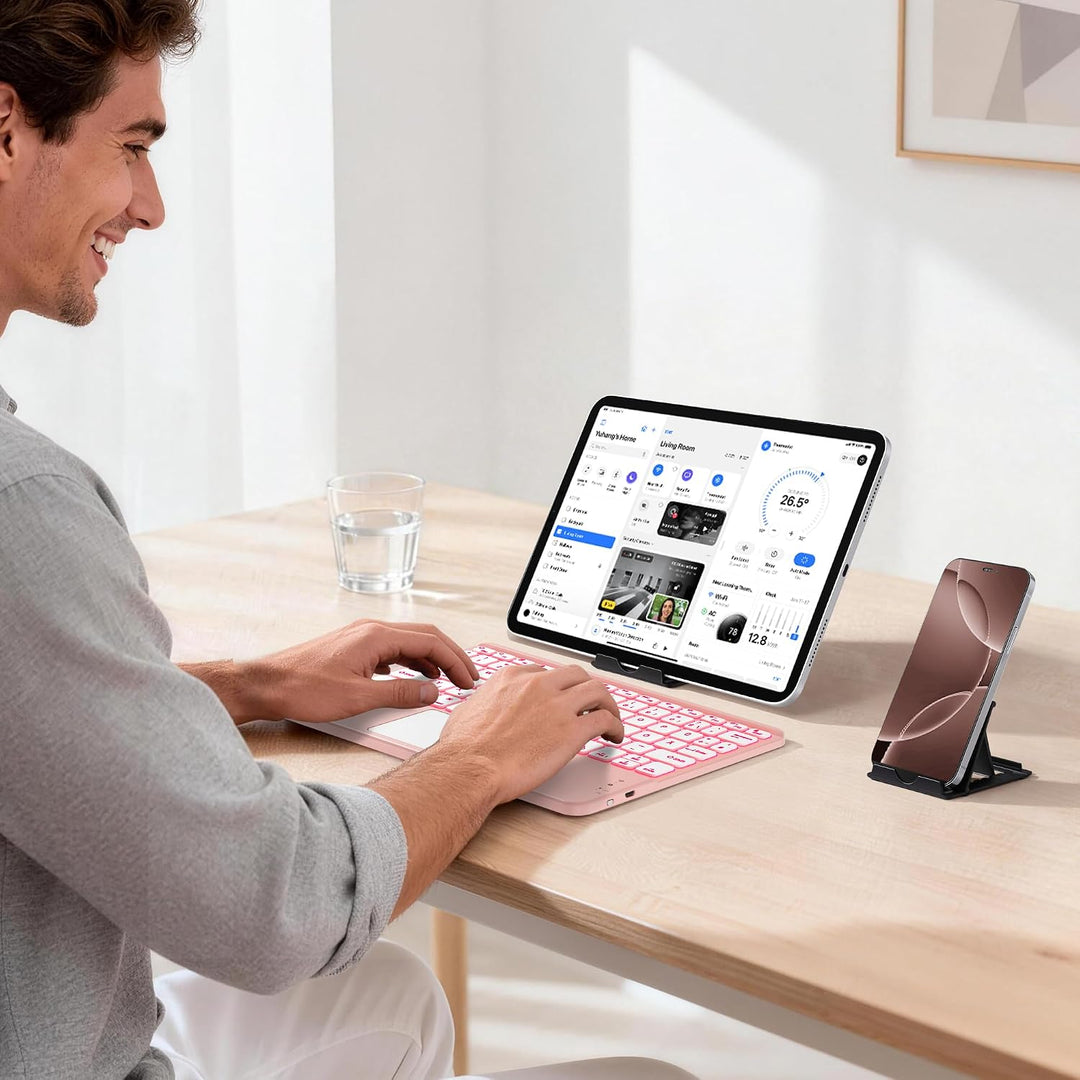 Vobafe Bluetooth Tastatur mit Touchpad, 7-farbiges Backlight iPad Tastatur | Traleicht Kabellose QWE