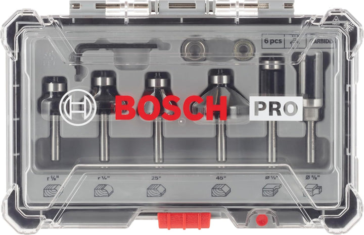 Bosch Professional 6tlg. Rand- und Kantenfräser Set (für Holz, für Oberfräsen mit 1/4 Zoll Schaft) 6