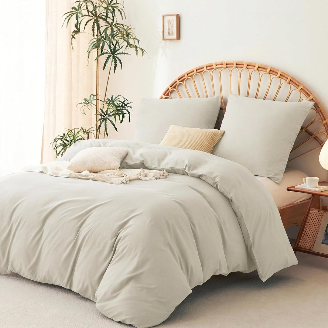 WAVVE Bettwäsche 200x200 3 teilig Beige - Bettbezug 200 x 200 Set mit Kissenbezüge 80x80 cm, Bettwäs