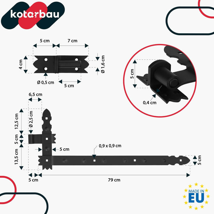 KOTARBAU® Winkelband 800 x 50 mm Set 4x Kloben + 4x Winkelscharnier für Tore Pforten Dekorativ, 800