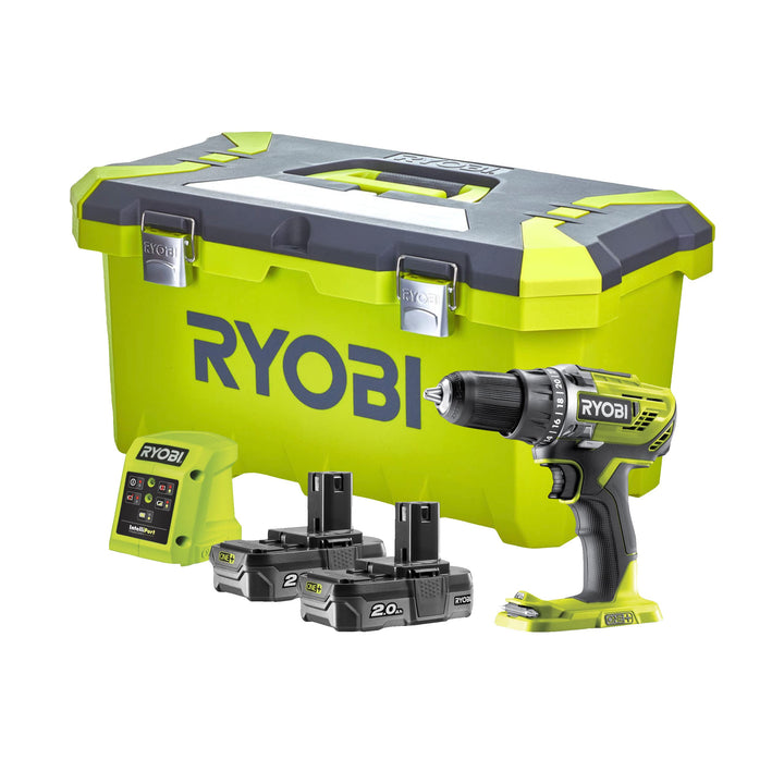 Ryobi Akkuschrauber Set R18DD3-220T 18V One+ Akku Bohrschrauber mit 2 x 2Ah Akkus, Ladegerät und Wer