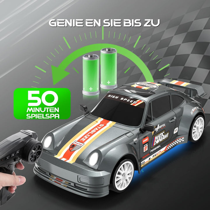 HappyGoLucky Mini RC Drift Auto, 2.4GHz Ferngesteuertes Auto, Massstab 1:24, 10-15KM/H, LED-Lichter,