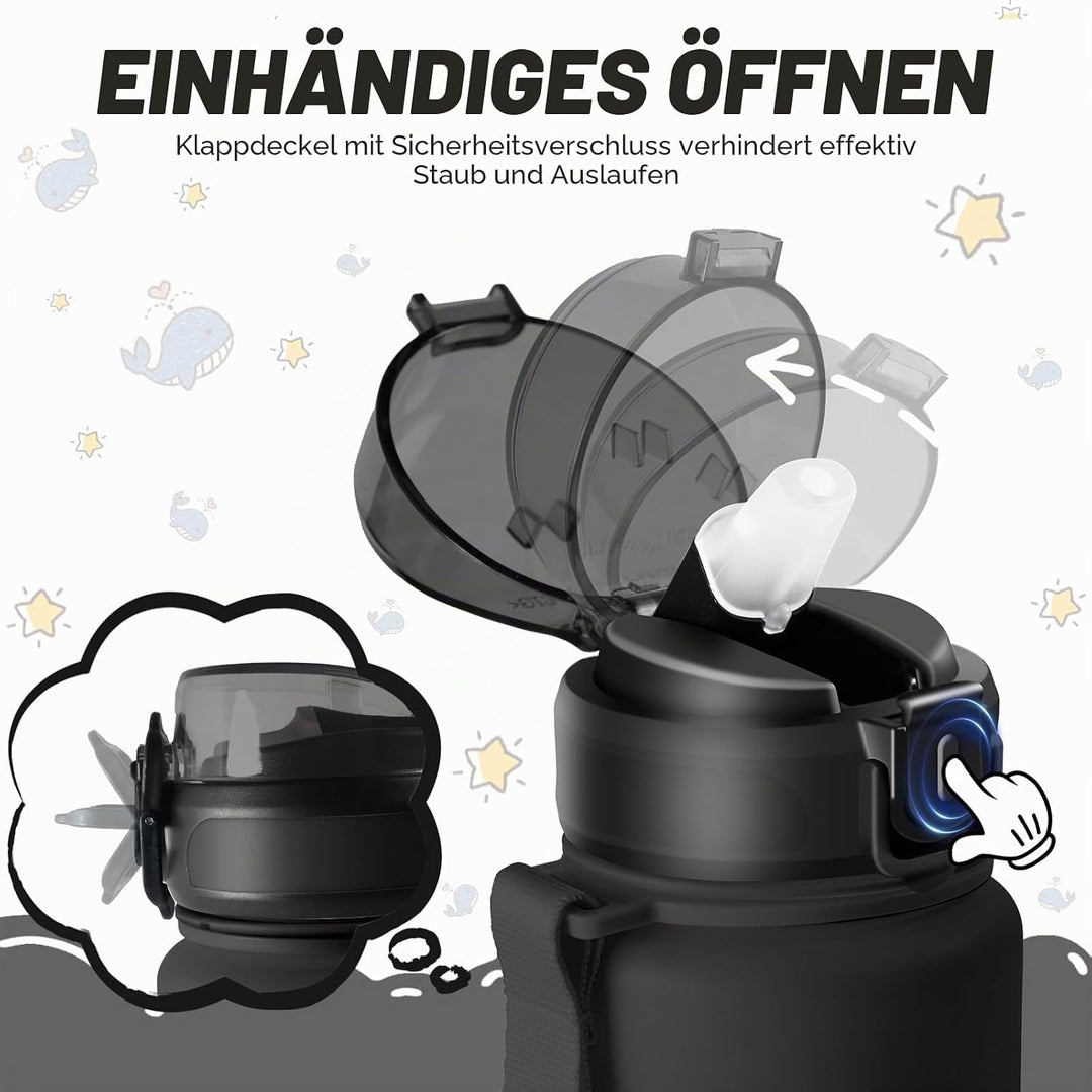 Trinkflasche Kinder, 500ml Trinkflasche, Trinkflasche mit Strohhalm, Leicht zu Reinigen, Trinkflasch