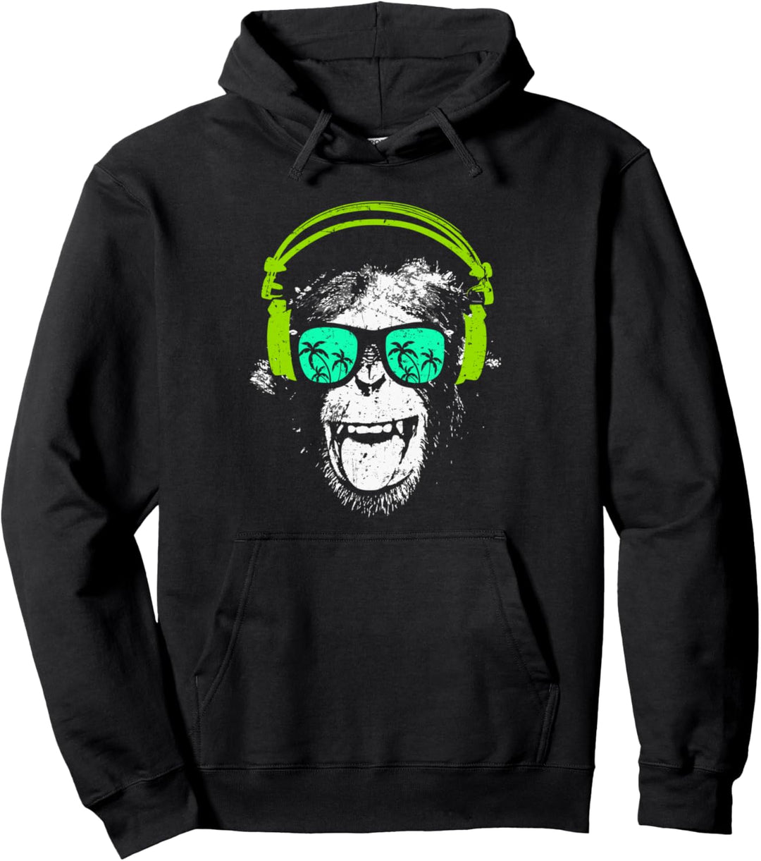 Monkey DJ mit Kopfhörer und Sonnenbrille Geschenkidee Pullover Hoodie