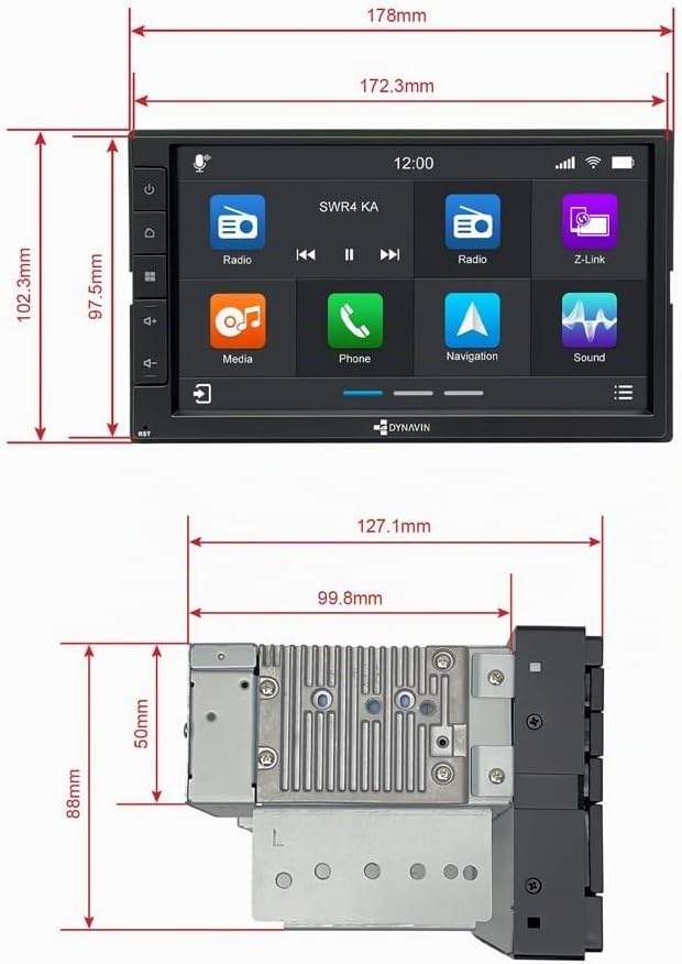 DYNAVIN Android Universal Doppel-DIN Autoradio Navi, 7 Zoll Radio mit 4 * 100W DSP Verstärker | DAB+