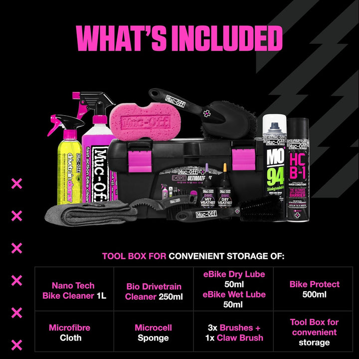 Muc-Off eBike Ultimate Kit – Must-Have-Set zum Reinigen, Schützen und Schmieren Ihres E-Bikes – inkl