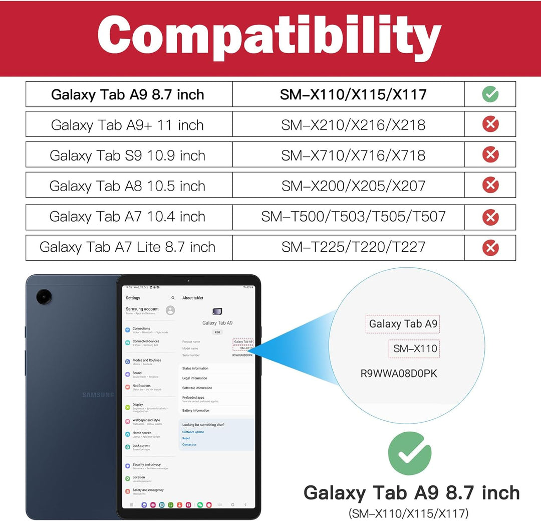 BRAECN für Samsung Galaxy Tab A9 Hülle 8,7 Zoll 2023 SM-X110/X115/X117, Stossfeste Robuste Tragbare