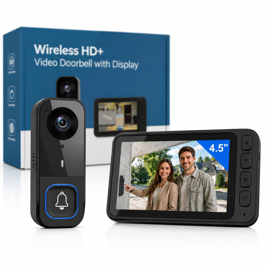 Winnes Kabellose Türklingel mit Kamera mit IPS-Display 4,5, wasserdicht, für den Aussenbereich, Gege