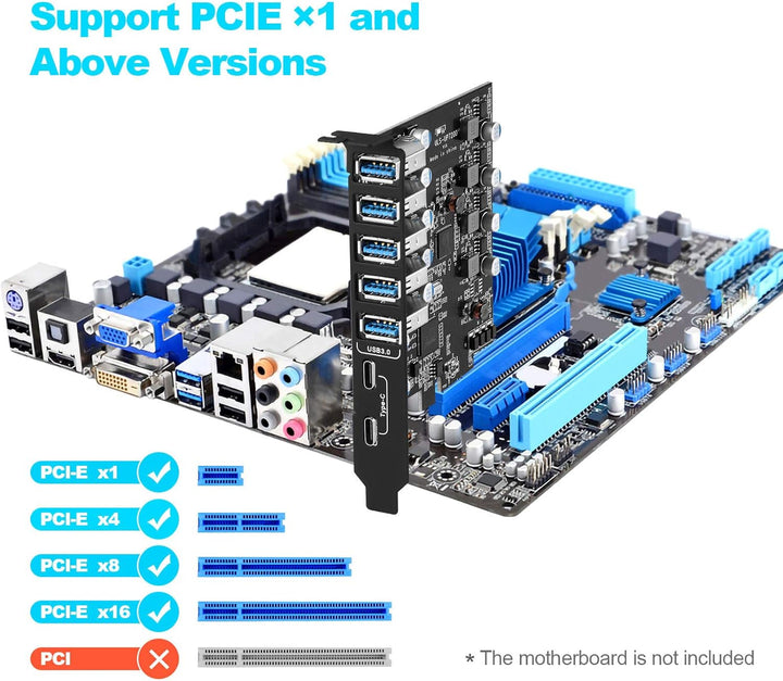 ULANSEN PCI-E-auf-7-Port-(Typ C (2), Typ A (5)) USB 3.0 HUB, Interne Erweiterungskarte, Contronller-