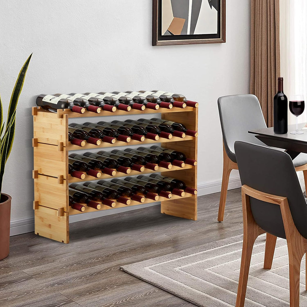 GarveeHome Weinregal Wein Regal Bambus Stapelbar Flaschenregal Flaschenständer AA-Qualität Ohne Schr