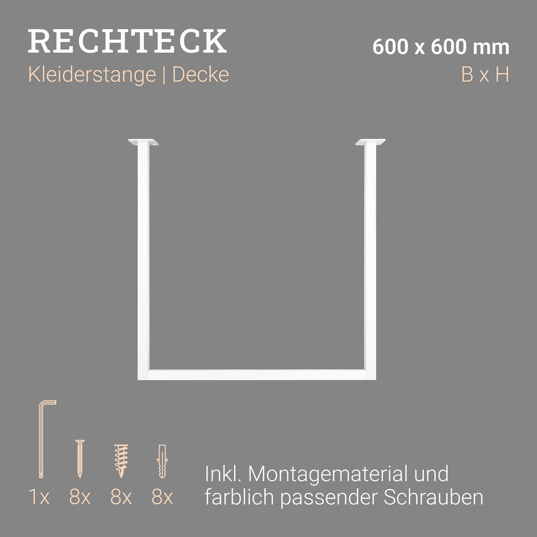 Natural Goods Berlin 1x Kleiderstange RECHTECK, Garderobenhalter U-Form, Wandmontage Bad Flur Küche,