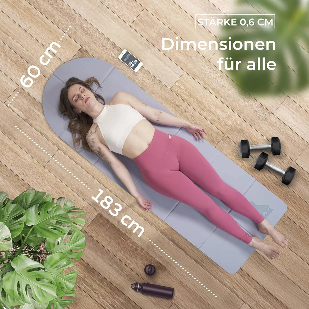 YoVibe® Yoga Matte 183x60x0,6 cm gross– Yogamatte rutschfest, extra dick, aus TPE mit Tasche & Handt