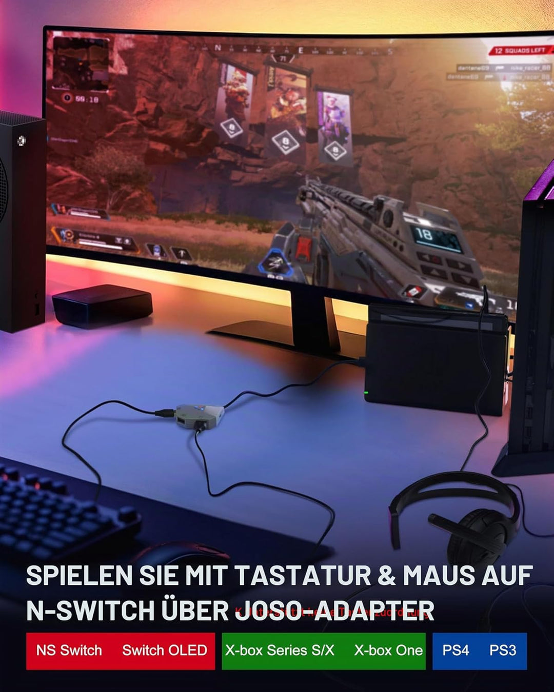 Joso Tastatur- und Mausadapter für Nintendo Switch (1. Generation & OLED), Tastatur-Konverter für Xb