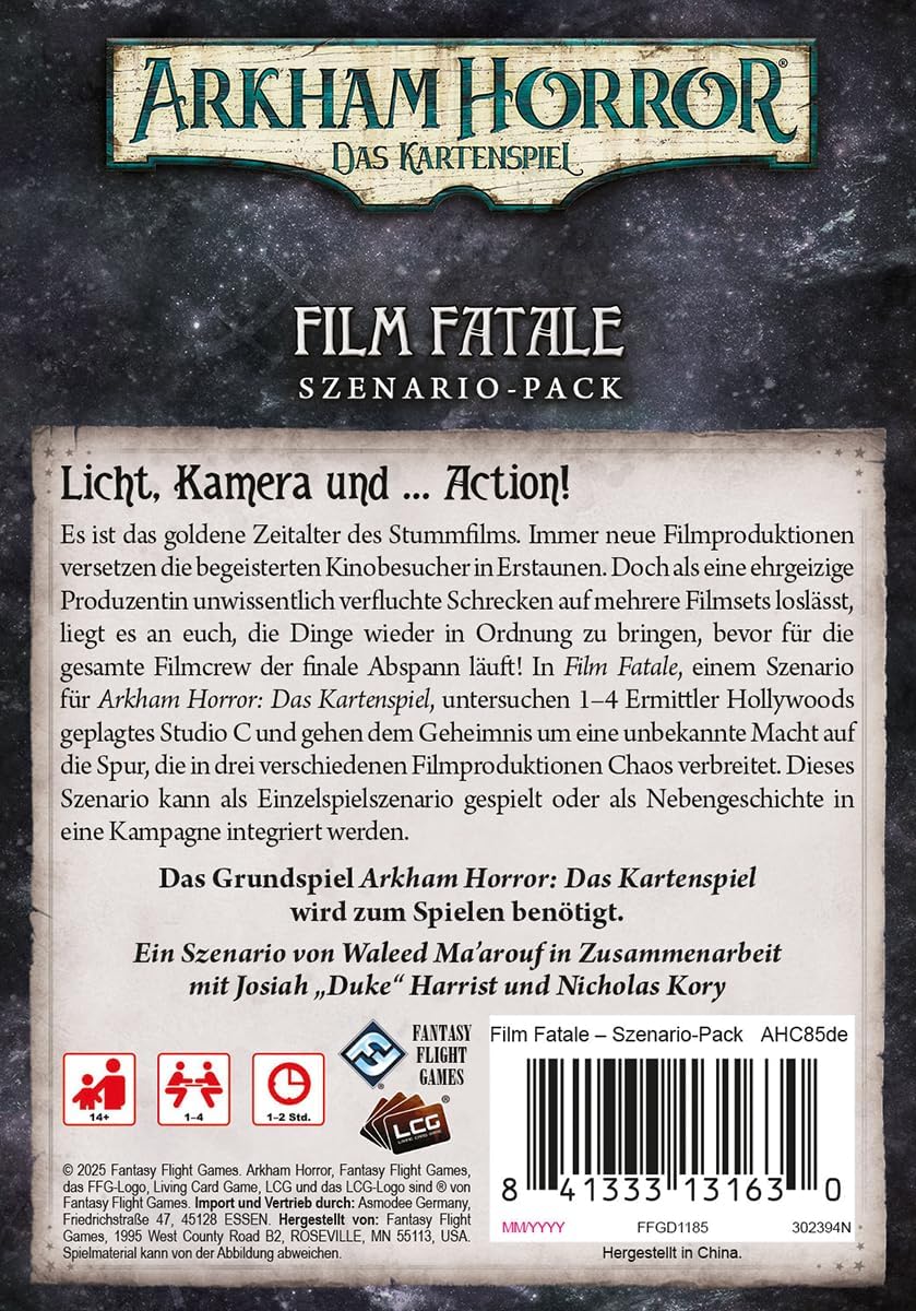 Asmodee, Arkham Horror: Das Kartenspiel – Film Fatale, FFG, Szenario-Erweiterung, Expertenspiel, 1-4