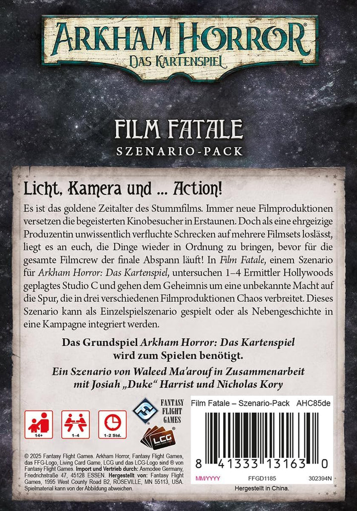 Asmodee, Arkham Horror: Das Kartenspiel – Film Fatale, FFG, Szenario-Erweiterung, Expertenspiel, 1-4