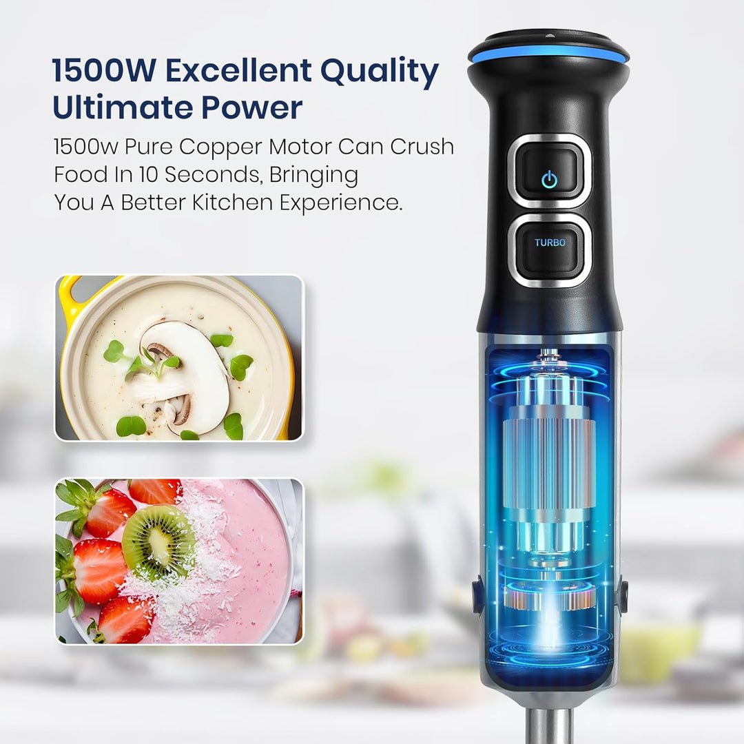 1500W Stabmixer, 4 in 1 Stabmixer Set Professioneller, Pürierstab mit 21 einstellbaren Geschwindigke