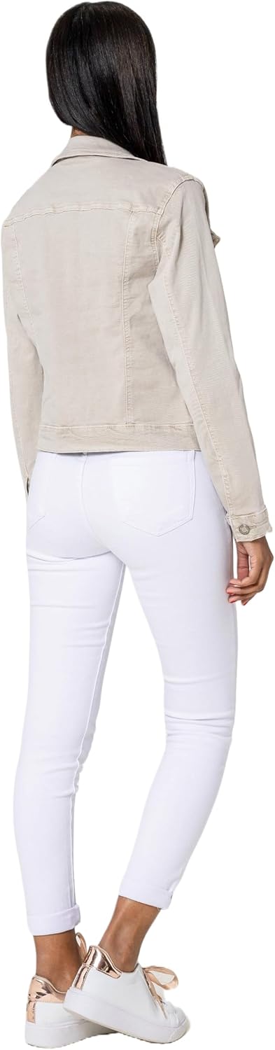 Nina Carter J212 Damen Slim-Fit Jeansjacke – Farbige Übergangsjacke mit Kent-Kragen und Taschen – Fr