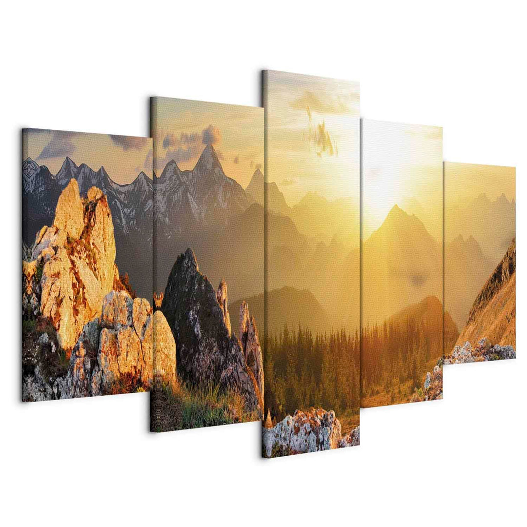 murando - Bilder Landschaft Gebirge 100x50 cm Vlies Leinwandbild 5 tlg Kunstdruck modern Wandbilder