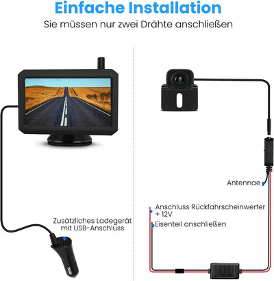 AUTO-VOX W7 Kabellos Digital Rückfahrkamera Set mit 5“(12.7cm) LCD-Monitor mit Antenne, eingebautem