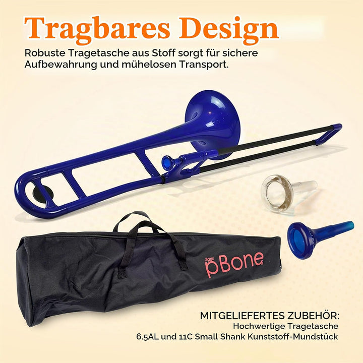 pBone PBONE1-BL Kunststoff Posaune blau mit Tasche und Mundstück
