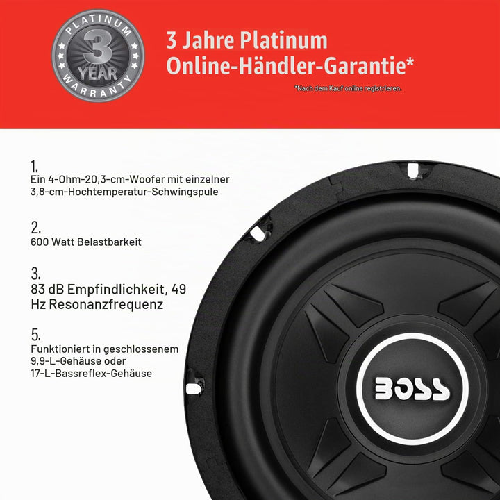 BOSS AUDIO CXX8 Chaos Exxtrem Subwoofer 600 Watt (8 Zoll) 8 Zoll SVC, 8 Zoll SVC