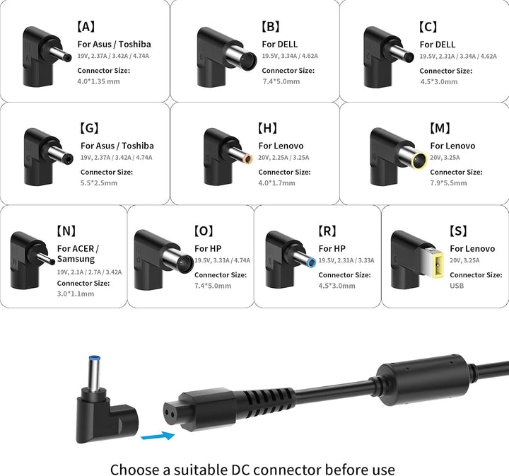 CYD 90W Ladekabel-Laptop-Universal für Ladegerät Asus HP Lenovo Sony Medion Akoya Acer Aspire Notebo