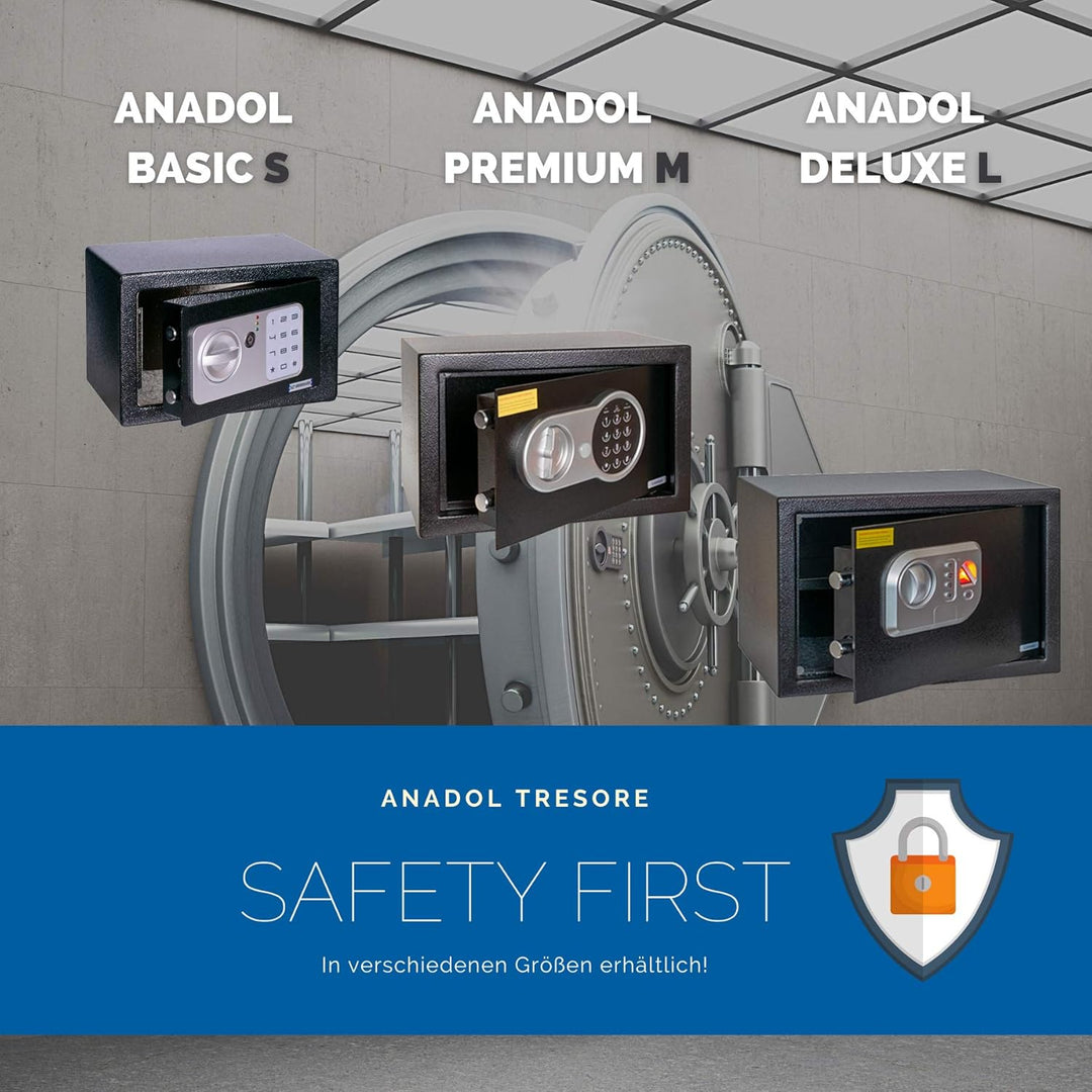 Anadol Tresor Deluxe, Elektronischer Safe mit Zahlenschloss, Fingerabdruck Sensor, Doppelbolzen Verr
