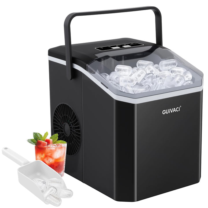Eiswürfelmaschine mit Selbstreinigung – 9 Würfel in 6 Min, 12 kg/24h, 2 Grössen, tragbar mit Griff,