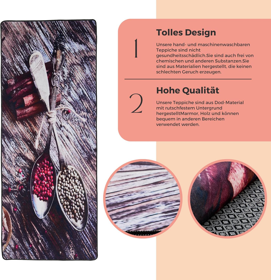 miqna küchenteppich Moderne rutschfeste Sohle Gel Läufer waschbar schwarz (Spice, 100 x 200) Spice 1