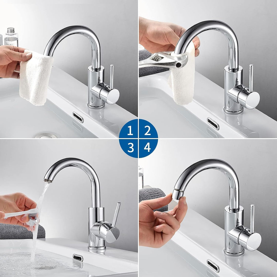 Auralum Wasserhahn Bad 360 grad drehbar, Wasserhahn Bad Hoch Messing chrom, Waschtischarmatur Hoch m