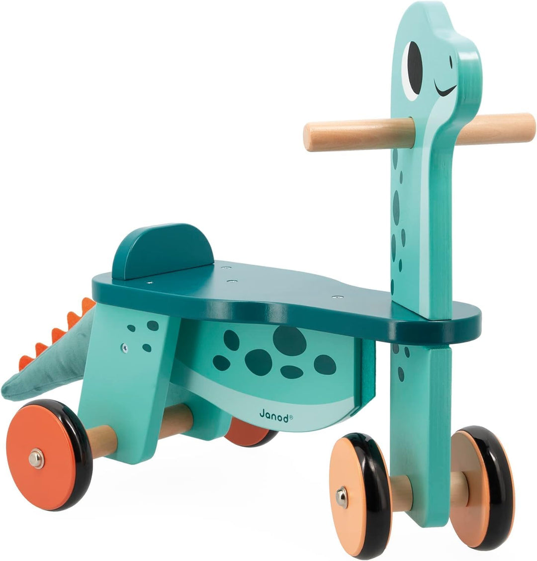 Janod Portosaurus Dinosaurier-Reittier-Sitzhöhe 21 cm-Abnehmbarer Plüschschwanz-Lernspielzeug aus FS