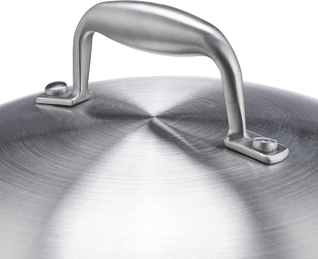 Relaxdays Wok, 32 cm, Edelstahl unbeschichtet, Gas-, Elektro-, Induktionsherd, Wokpfanne mit Deckel