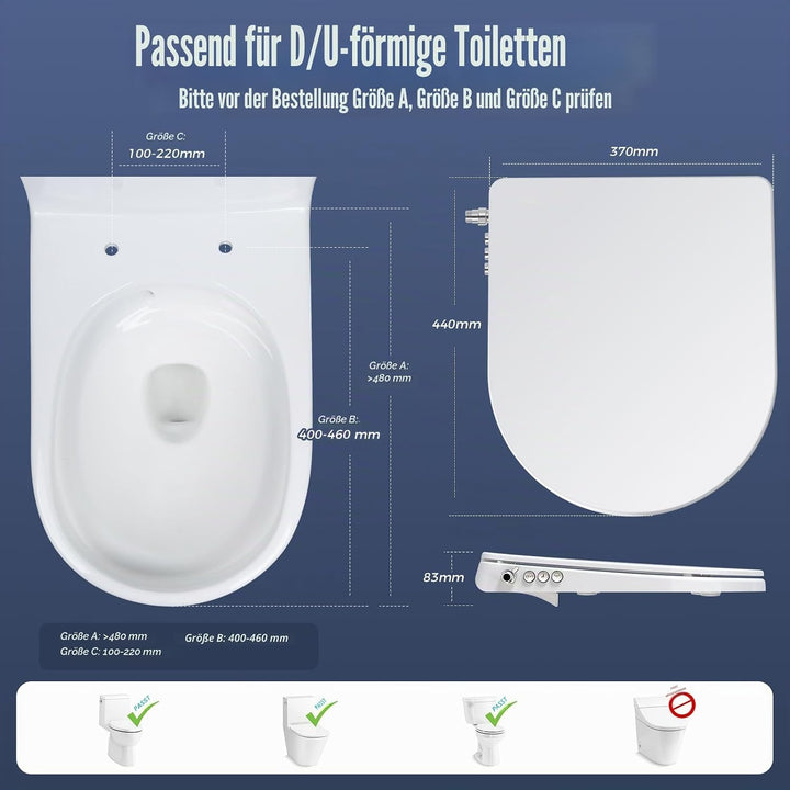 SAMODRA WC Sitz D Form mit Absenkautomatik - Bidet Toilettensitz - Dusch WC Aufsatz Bidet Japanische