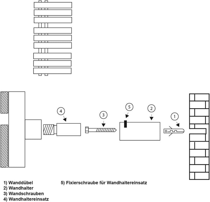 LuxeBath Halterung für Badheizkörper - Chrom - für gerade und Gebogene Modelle - Montagematerial, Be