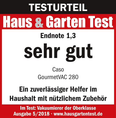 CASO 1385 GourmetVAC 280 - Vakuumierer - doppelte Schweissnaht - Kolbenpumpe (15L/min) und kraftvoll